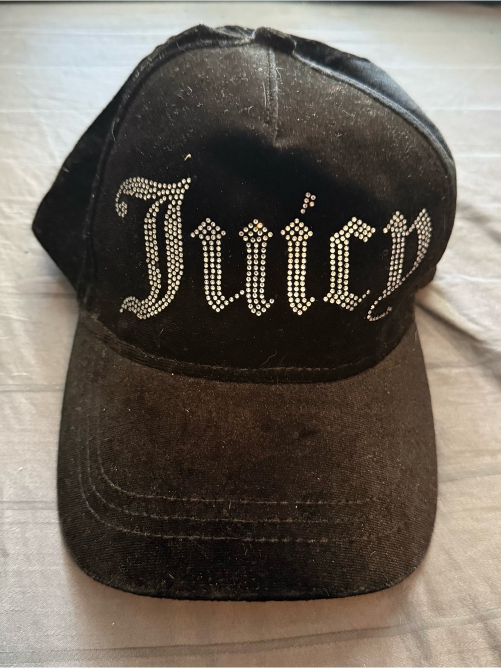 JUICY COUTURE Velour Bling Logo Hat Velour Velvet Black Silver‎ Rhinestones Y2K